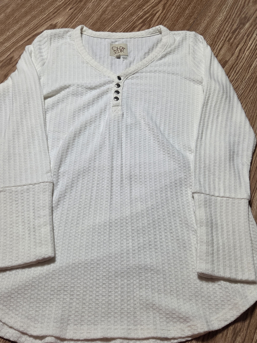 Chaser Women's Long Sleeve Waffle Henley Top in White